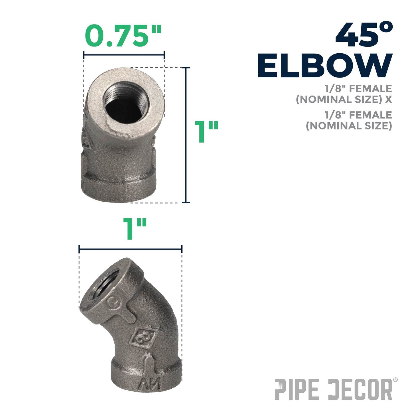 1/8 in. Black 45 Degree Elbow PIPE DECOR