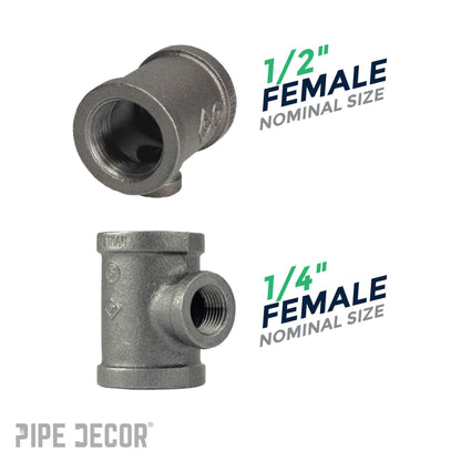 1/2 in. x 1/2 in. x 1/4 in. Black Reducing Tee PIPE DECOR