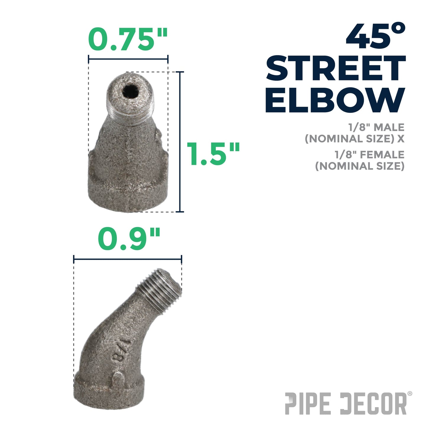 1/8 in. Black 45 Degree Street Elbow PIPE DECOR