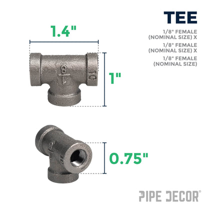 1/8 in. Black Tee PIPE DECOR