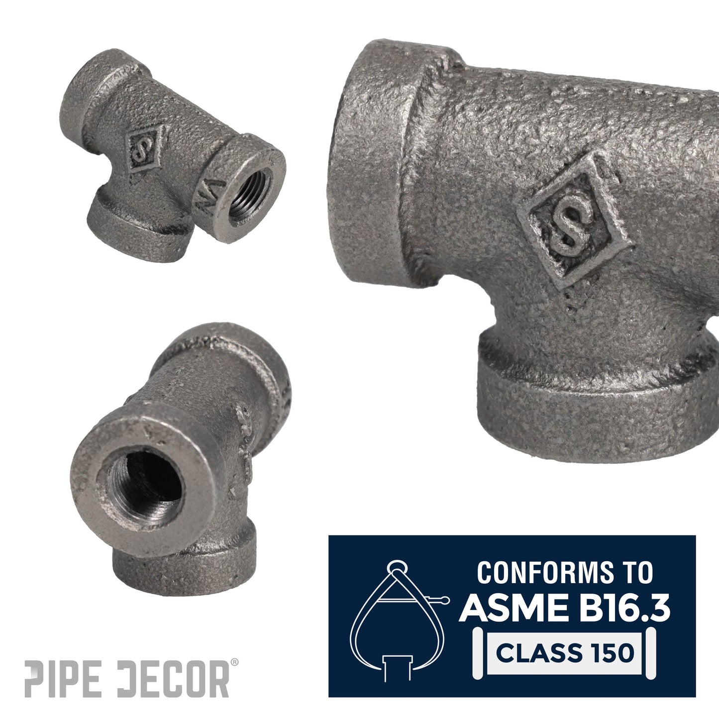 1/8 in. Black Tee PIPE DECOR