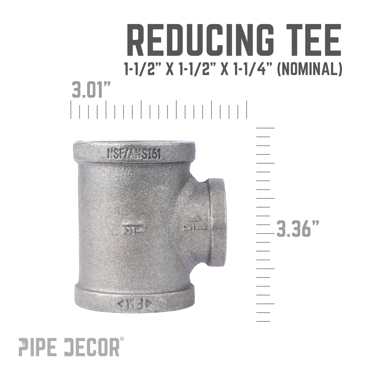 1 1/2 in. x 1 1/2 in. x 1 1/4 in. Black Reducing Tee PIPE DECOR
