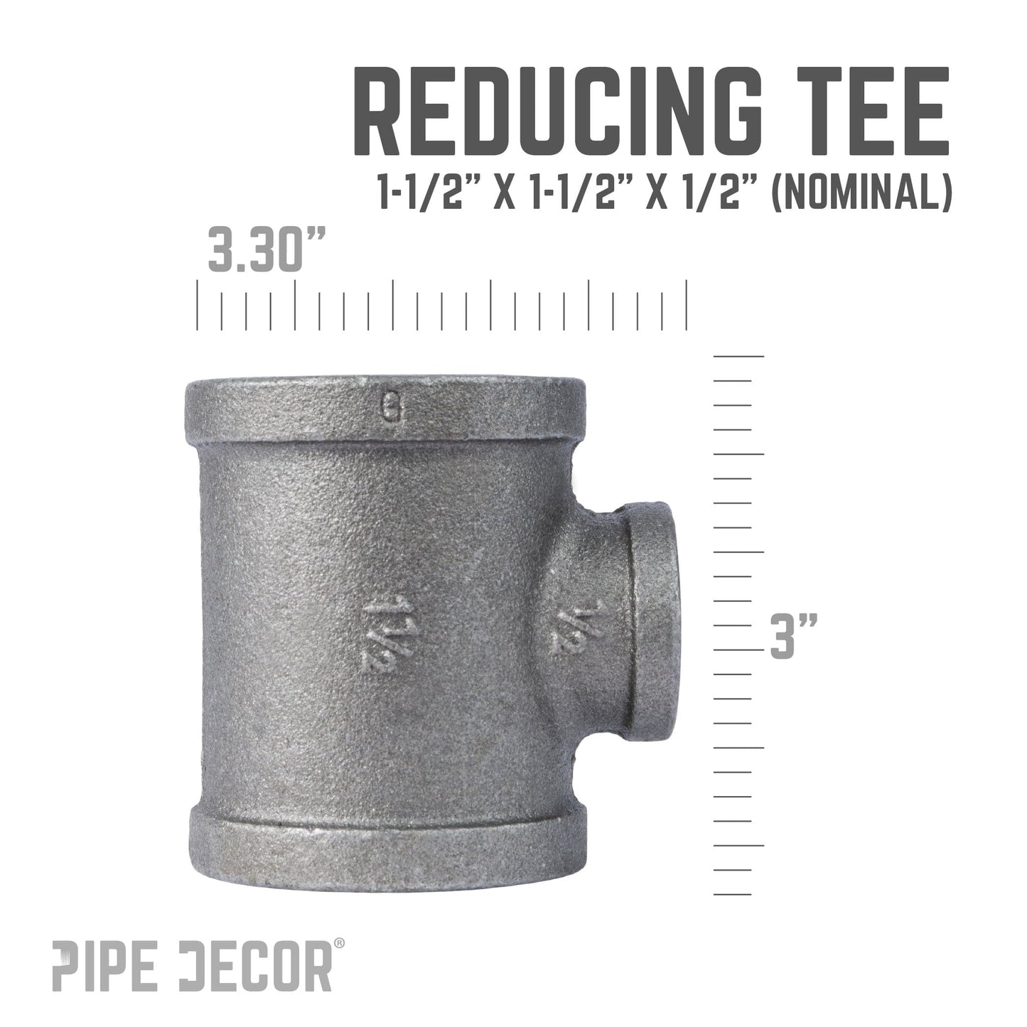 1 1/2 in. x 1 1/2 in. x 1/2 in. Black Reducing Tee PIPE DECOR