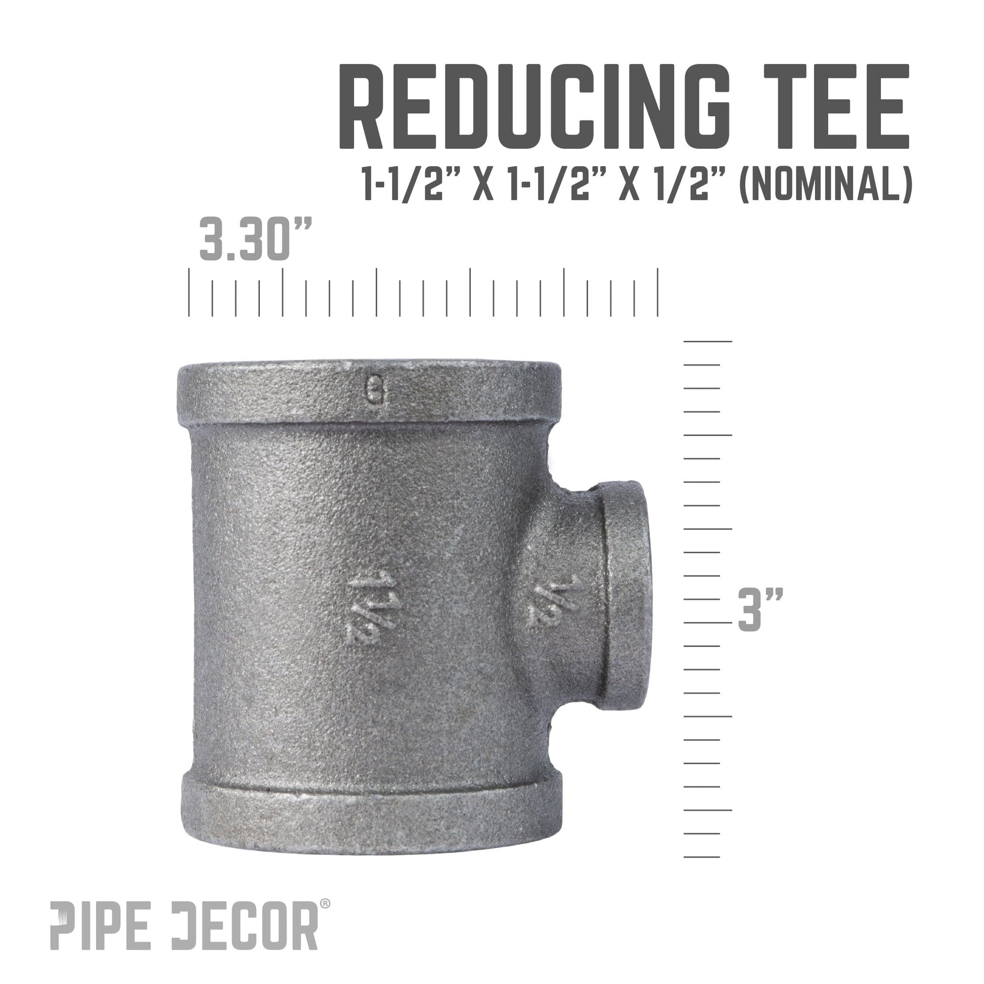 1 1/2 in. x 1 1/2 in. x 1/2 in. Black Reducing Tee PIPE DECOR