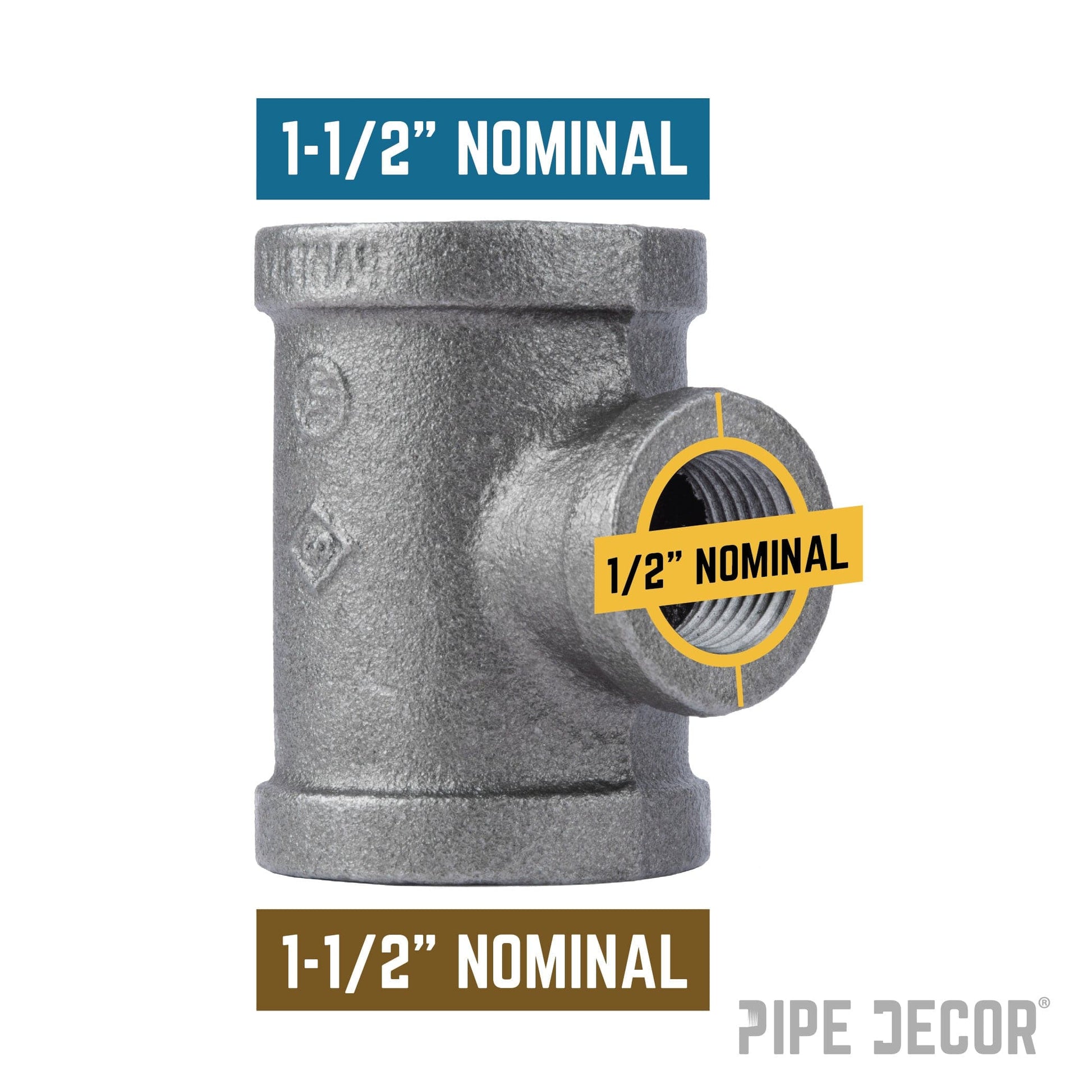 1 1/2 in. x 1 1/2 in. x 1/2 in. Black Reducing Tee PIPE DECOR