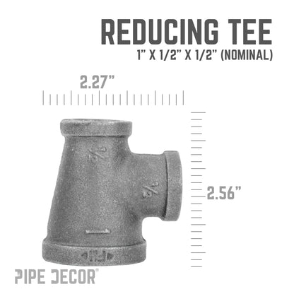 1 in. x 1/2 in. x 1/2 in. Black Reducing Tee PIPE DECOR