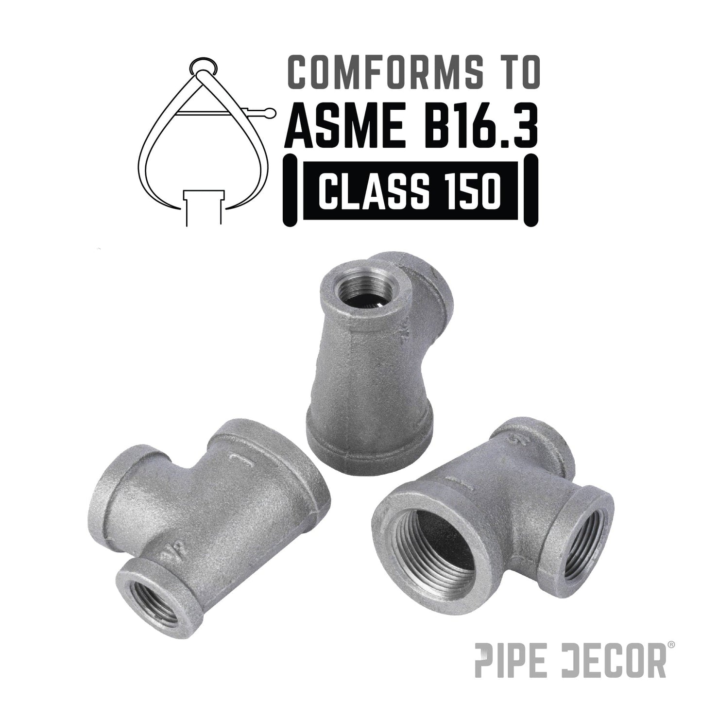 1 in. x 1/2 in. x 1/2 in. Black Reducing Tee PIPE DECOR