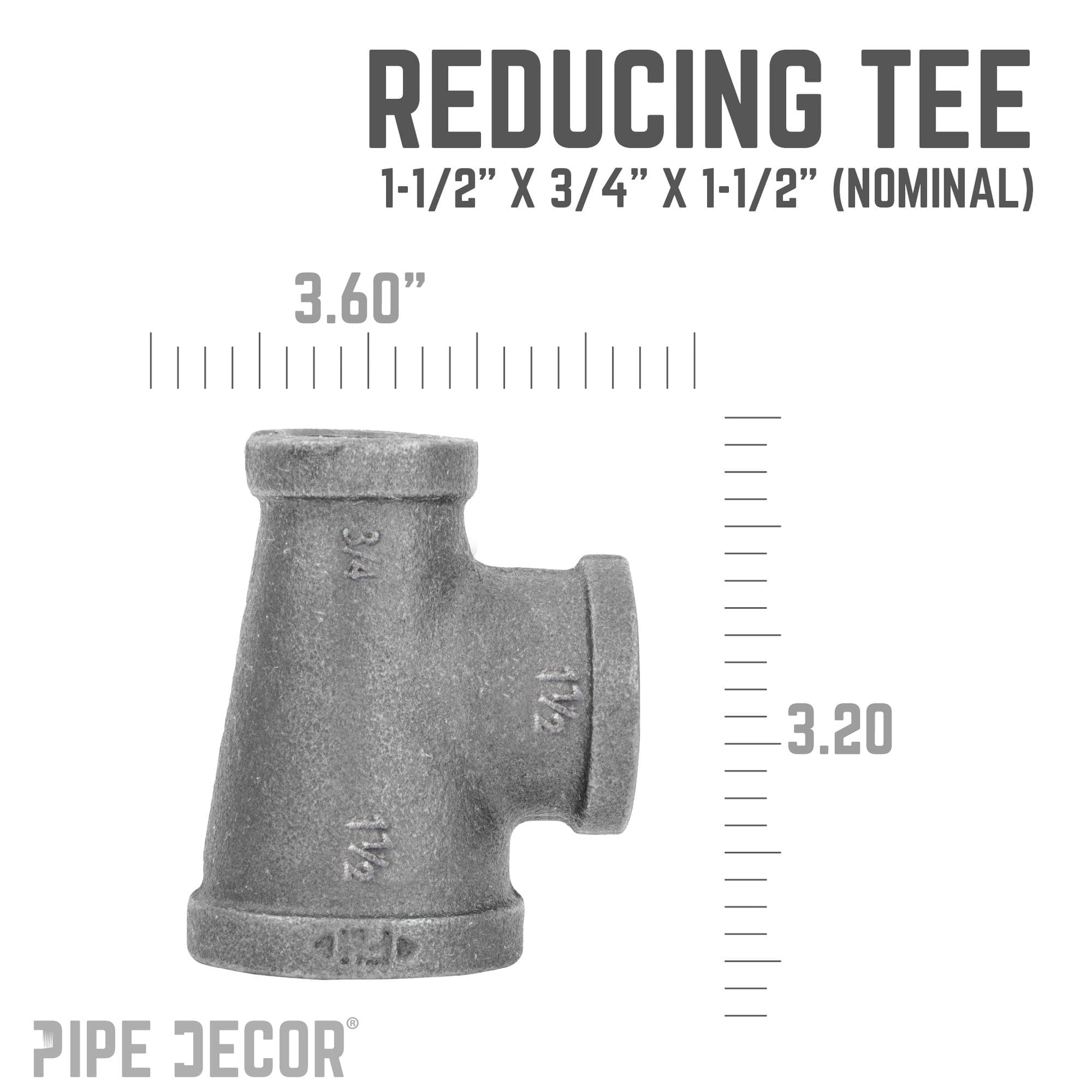 1 1/2 in. x 3/4 in. x 1 1/2 in. Black Reducing Tee PIPE DECOR