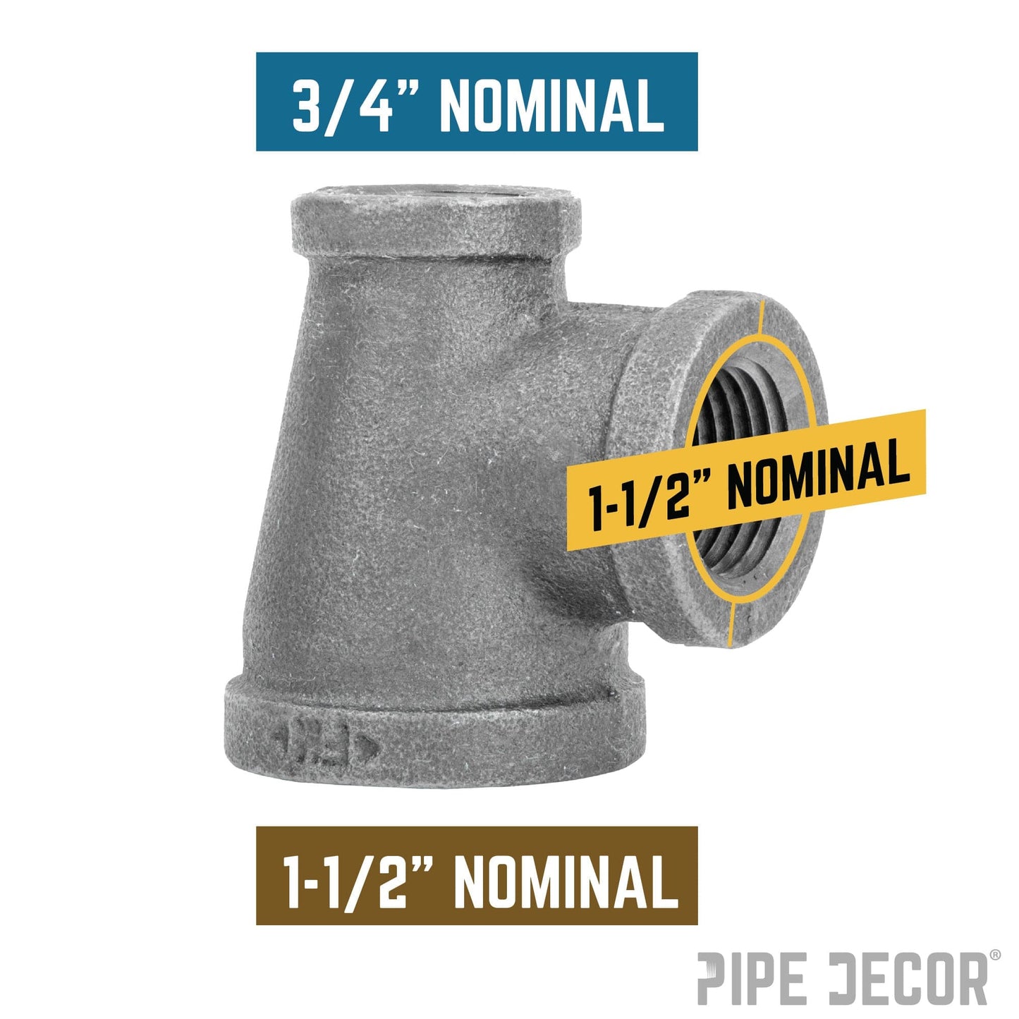 1 1/2 in. x 3/4 in. x 1 1/2 in. Black Reducing Tee PIPE DECOR