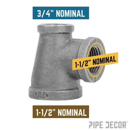 1 1/2 in. x 3/4 in. x 1 1/2 in. Black Reducing Tee PIPE DECOR