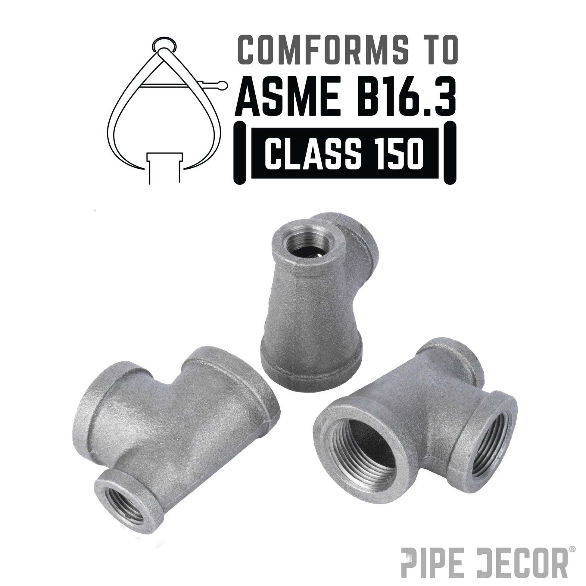 1 1/2 in. x 3/4 in. x 1 1/2 in. Black Reducing Tee PIPE DECOR