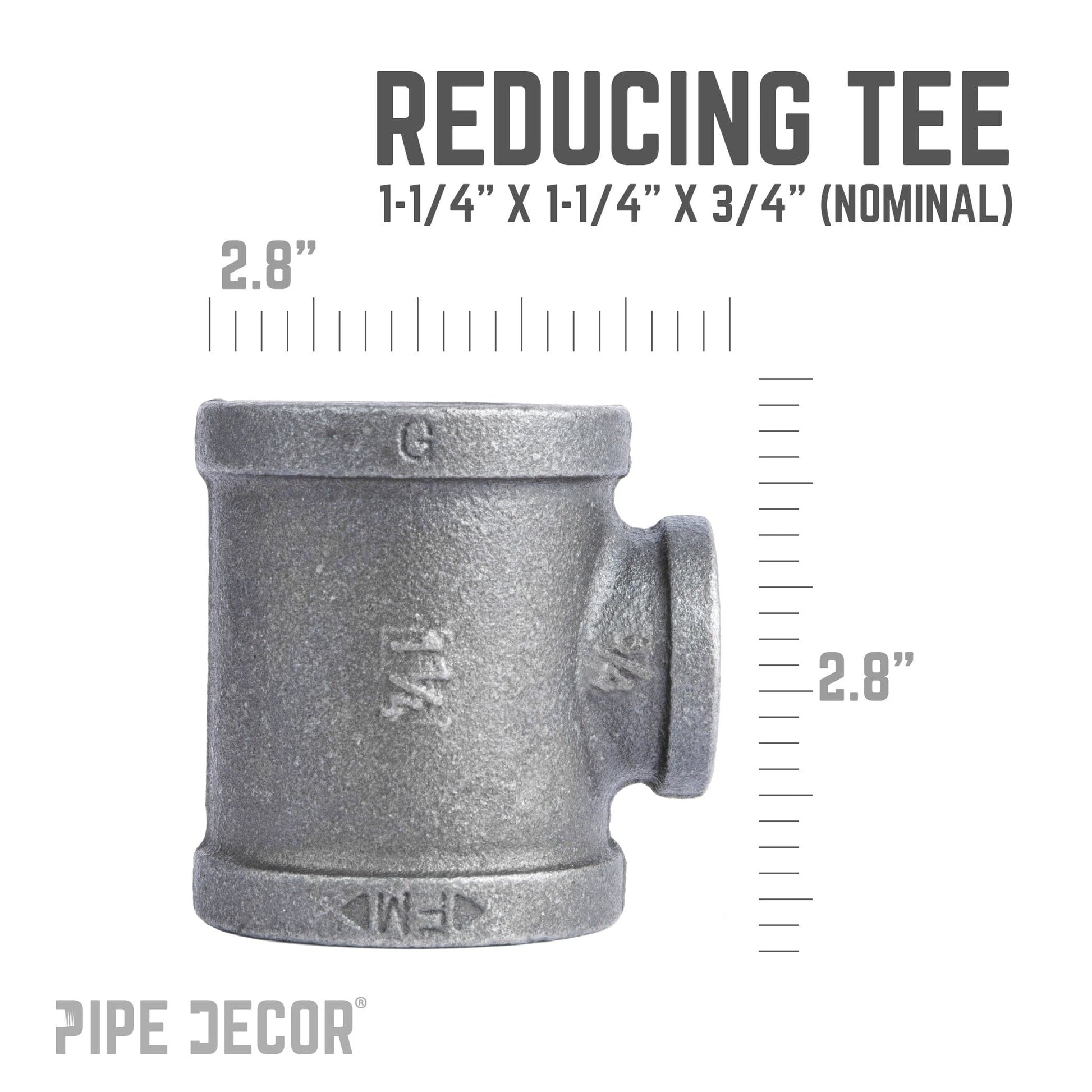 1 1/4 in. x 1 1/4 in. x 3/4 in. Black Reducing Tee PIPE DECOR
