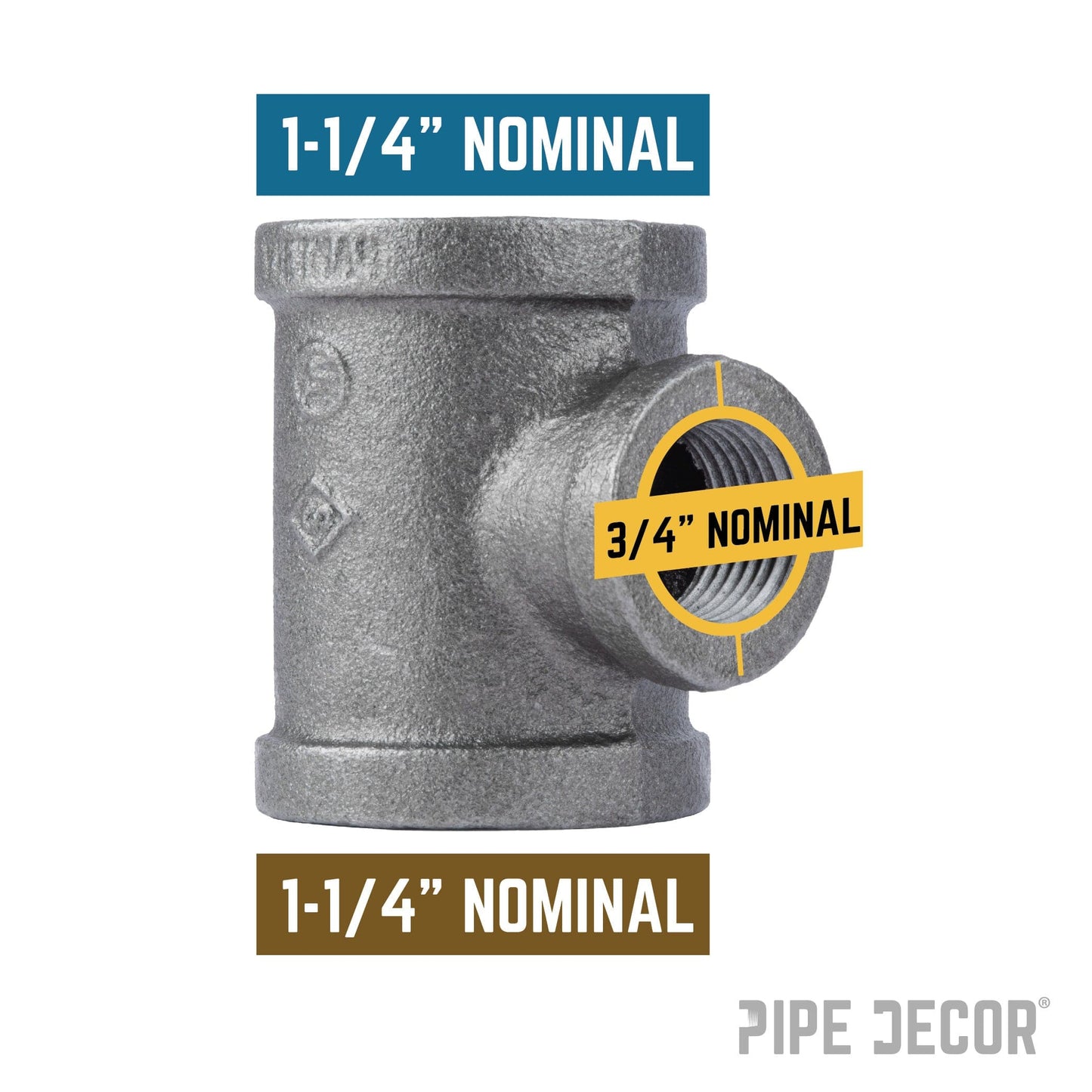 1 1/4 in. x 1 1/4 in. x 3/4 in. Black Reducing Tee PIPE DECOR