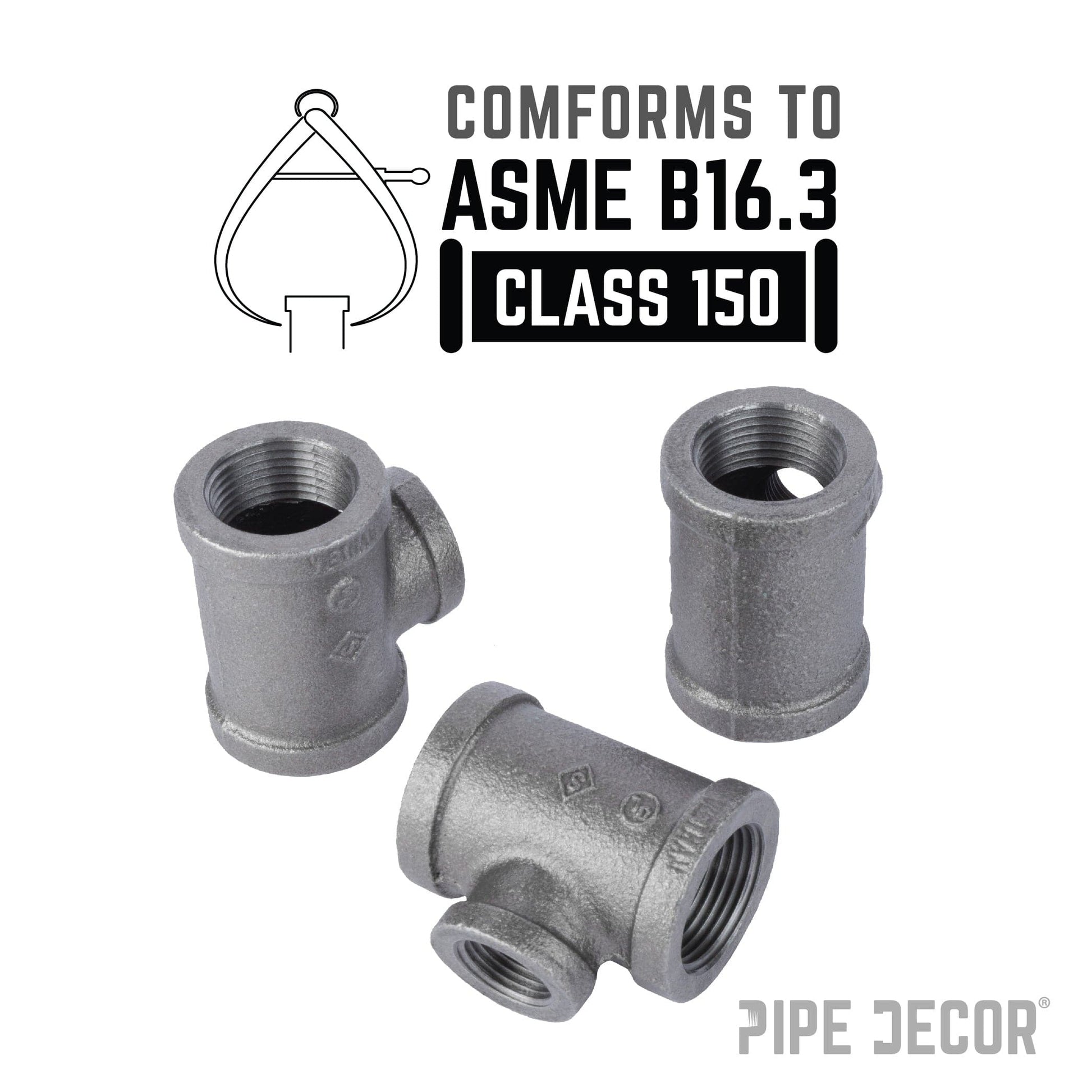 1 1/4 in. x 1 1/4 in. x 3/4 in. Black Reducing Tee PIPE DECOR