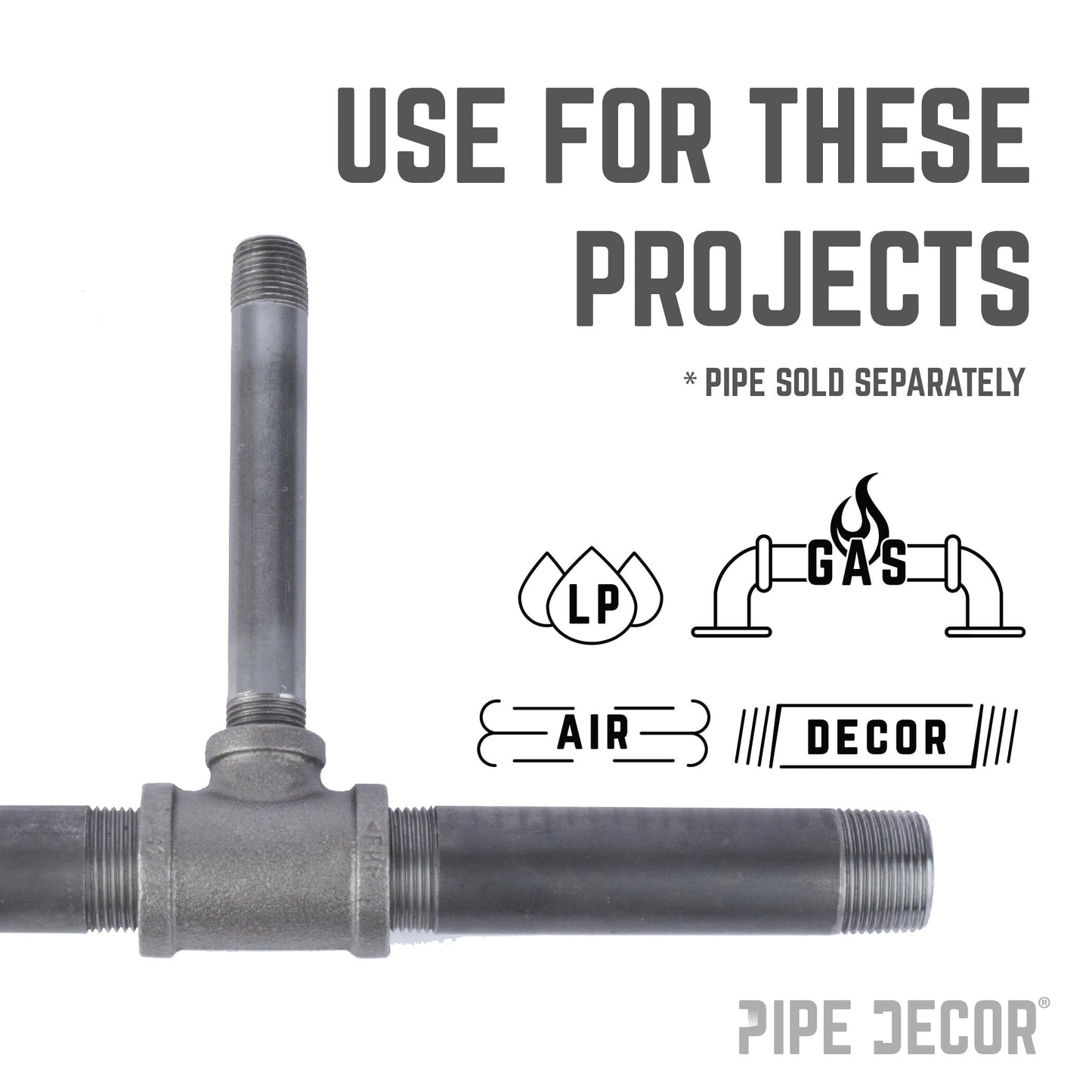 1 1/4 in. x 1 1/4 in. x 3/4 in. Black Reducing Tee PIPE DECOR