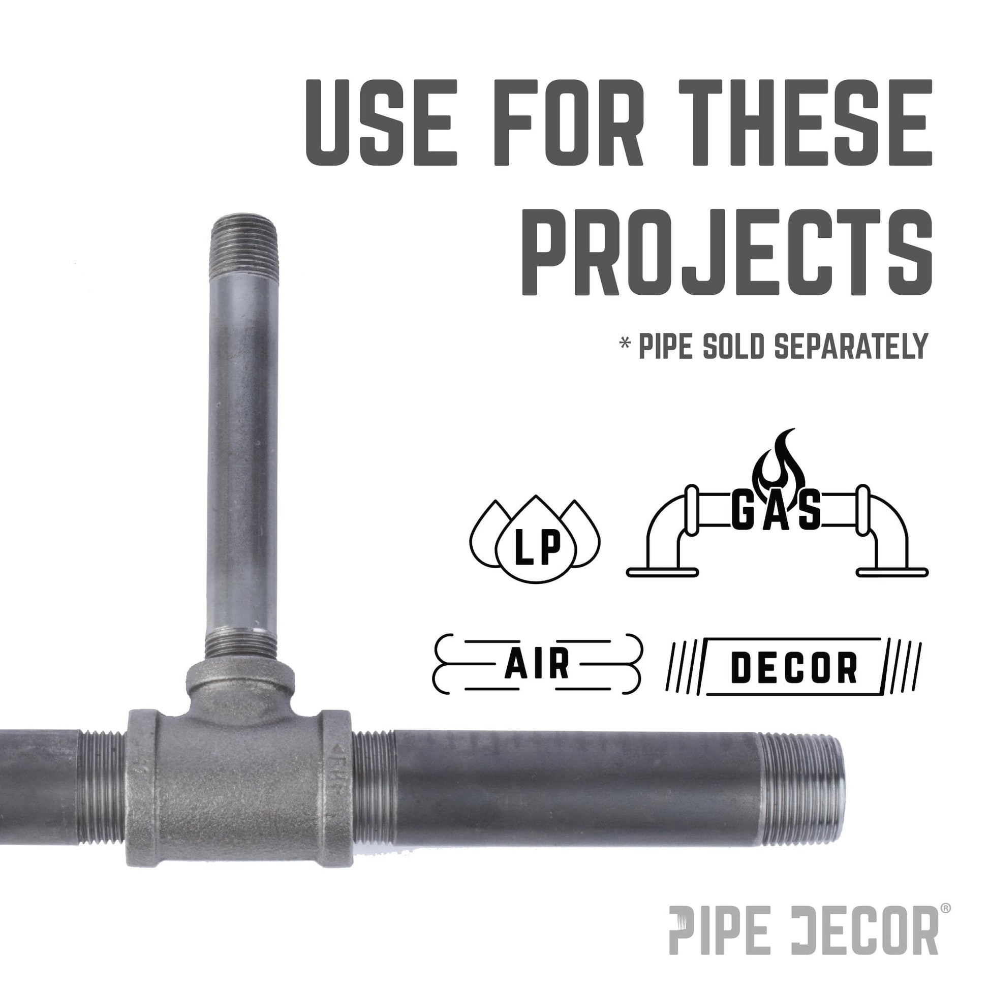1 1/4 in. x 1 1/4 in. x 3/4 in. Black Reducing Tee PIPE DECOR