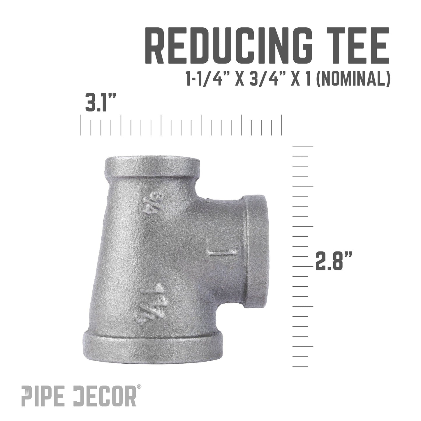 1 1/4 in. x 3/4 in. x 1 in. Black Reducing Tee PIPE DECOR