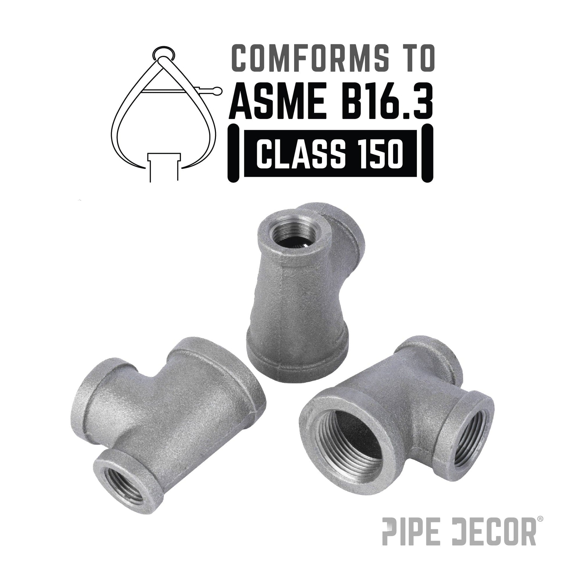 1 1/4 in. x 3/4 in. x 1 in. Black Reducing Tee PIPE DECOR