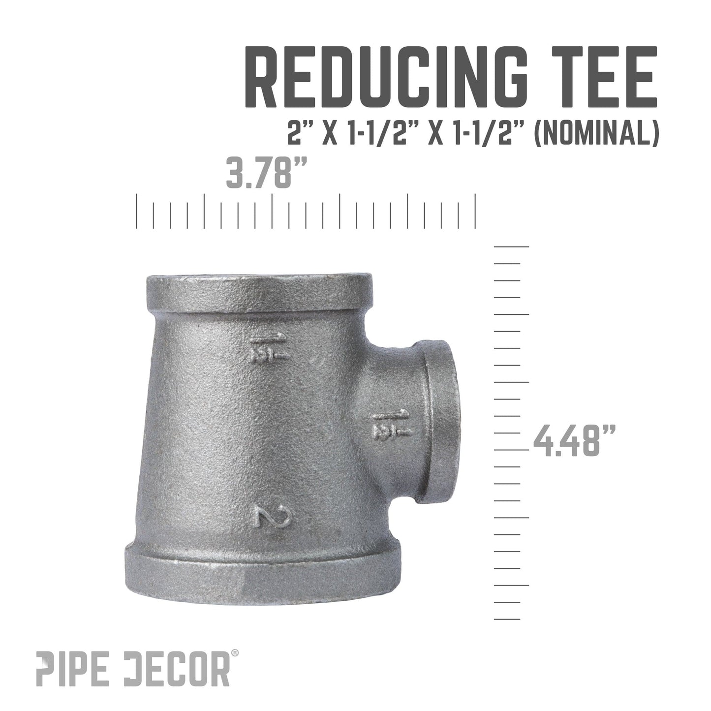 2 in. x 1 1/2 in. x 1 1/2 in. Black Reducing Tee PIPE DECOR