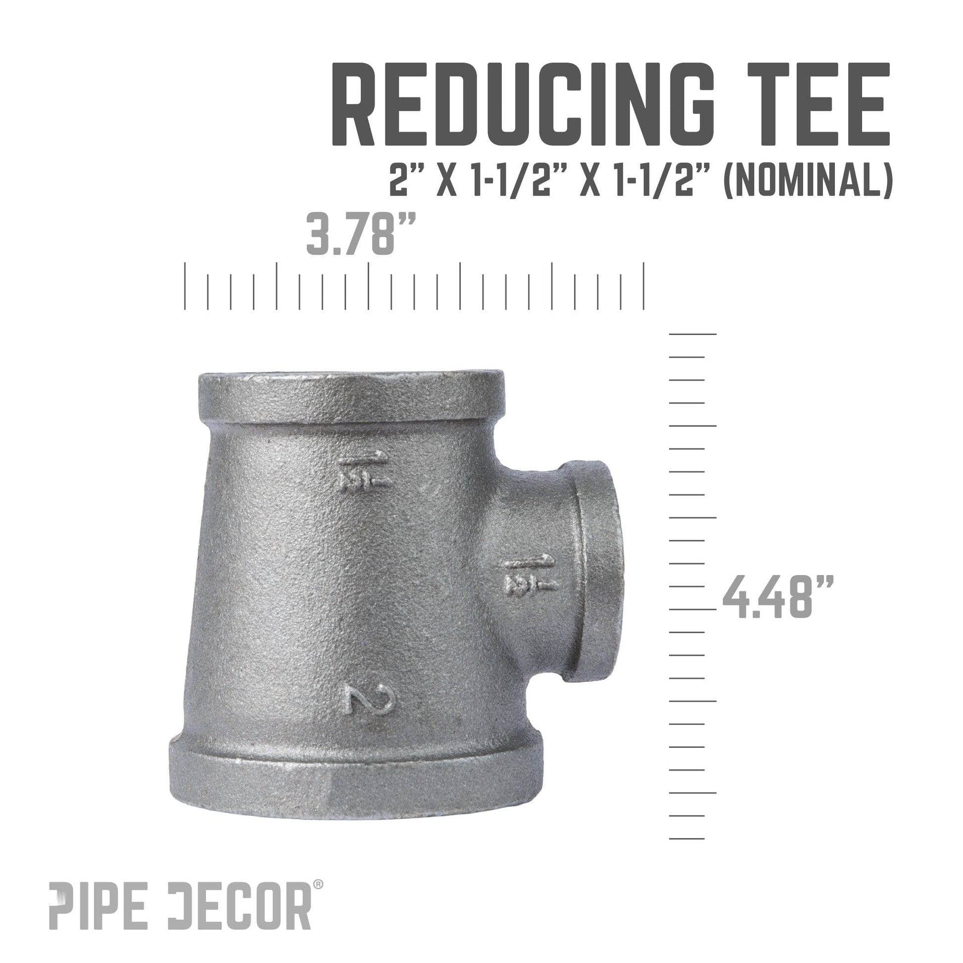 2 in. x 1 1/2 in. x 1 1/2 in. Black Reducing Tee PIPE DECOR
