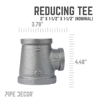 2 in. x 1 1/2 in. x 1 1/2 in. Black Reducing Tee PIPE DECOR
