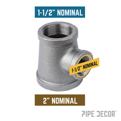 2 in. x 1 1/2 in. x 1 1/2 in. Black Reducing Tee PIPE DECOR