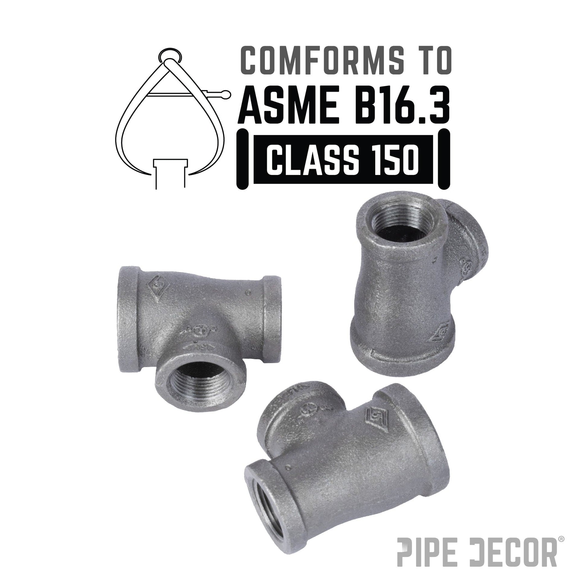 2 in. x 1 1/2 in. x 1 1/2 in. Black Reducing Tee PIPE DECOR