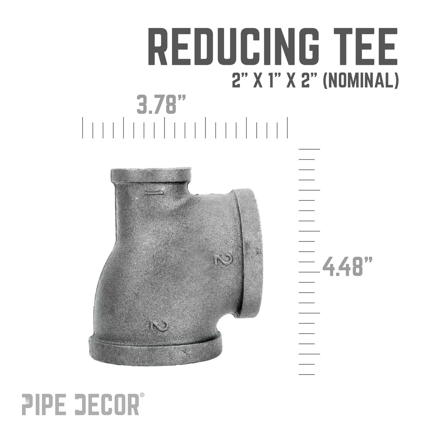 2 in. x 1 in. x 2 in. Black Reducing Tee PIPE DECOR