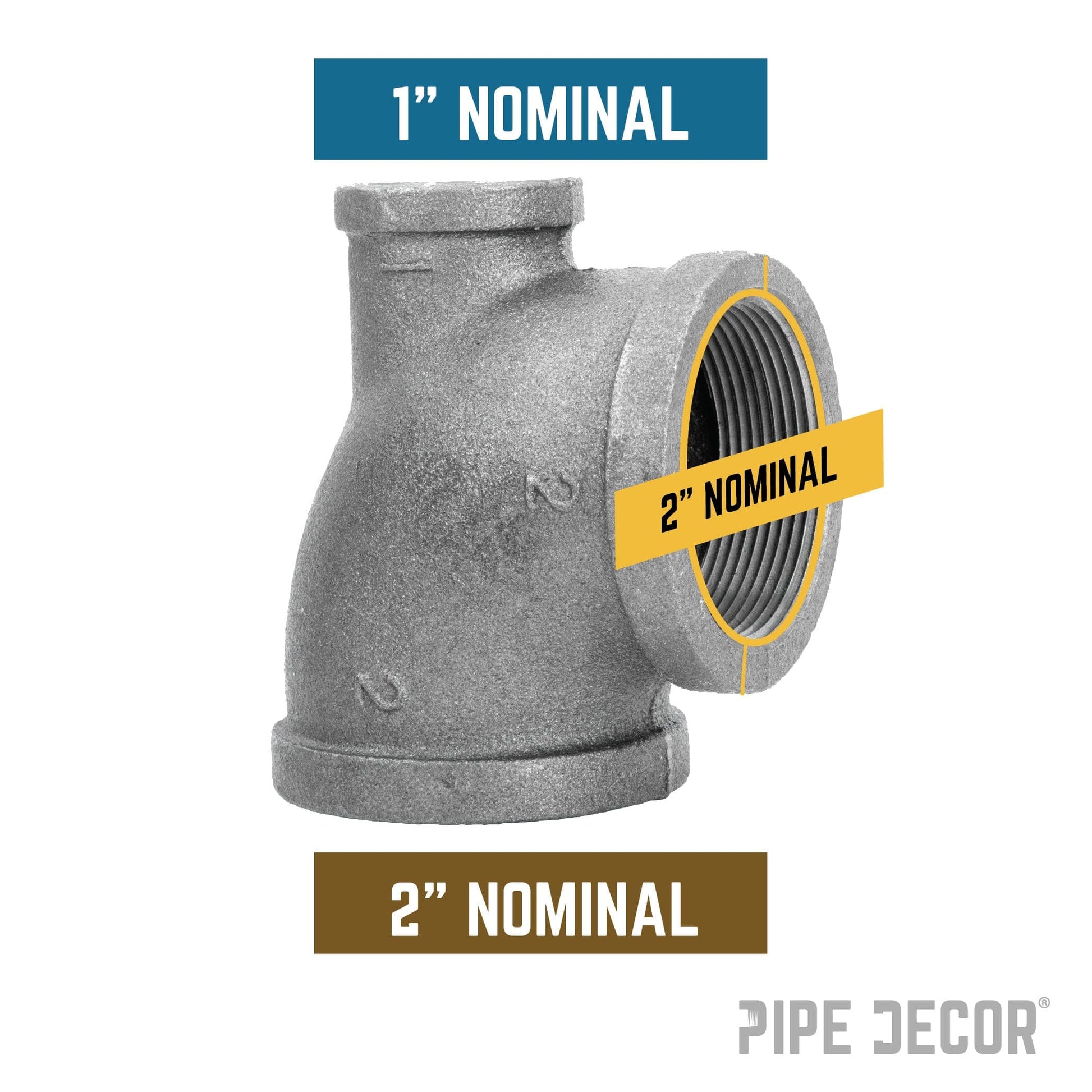 2 in. x 1 in. x 2 in. Black Reducing Tee PIPE DECOR