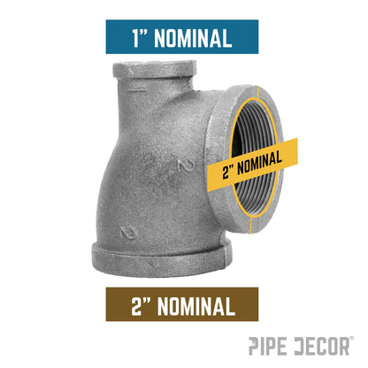 2 in. x 1 in. x 2 in. Black Reducing Tee PIPE DECOR