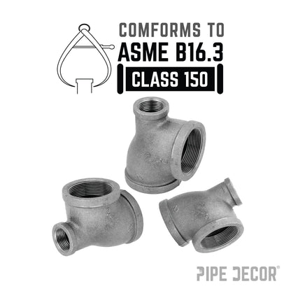 2 in. x 1 in. x 2 in. Black Reducing Tee PIPE DECOR