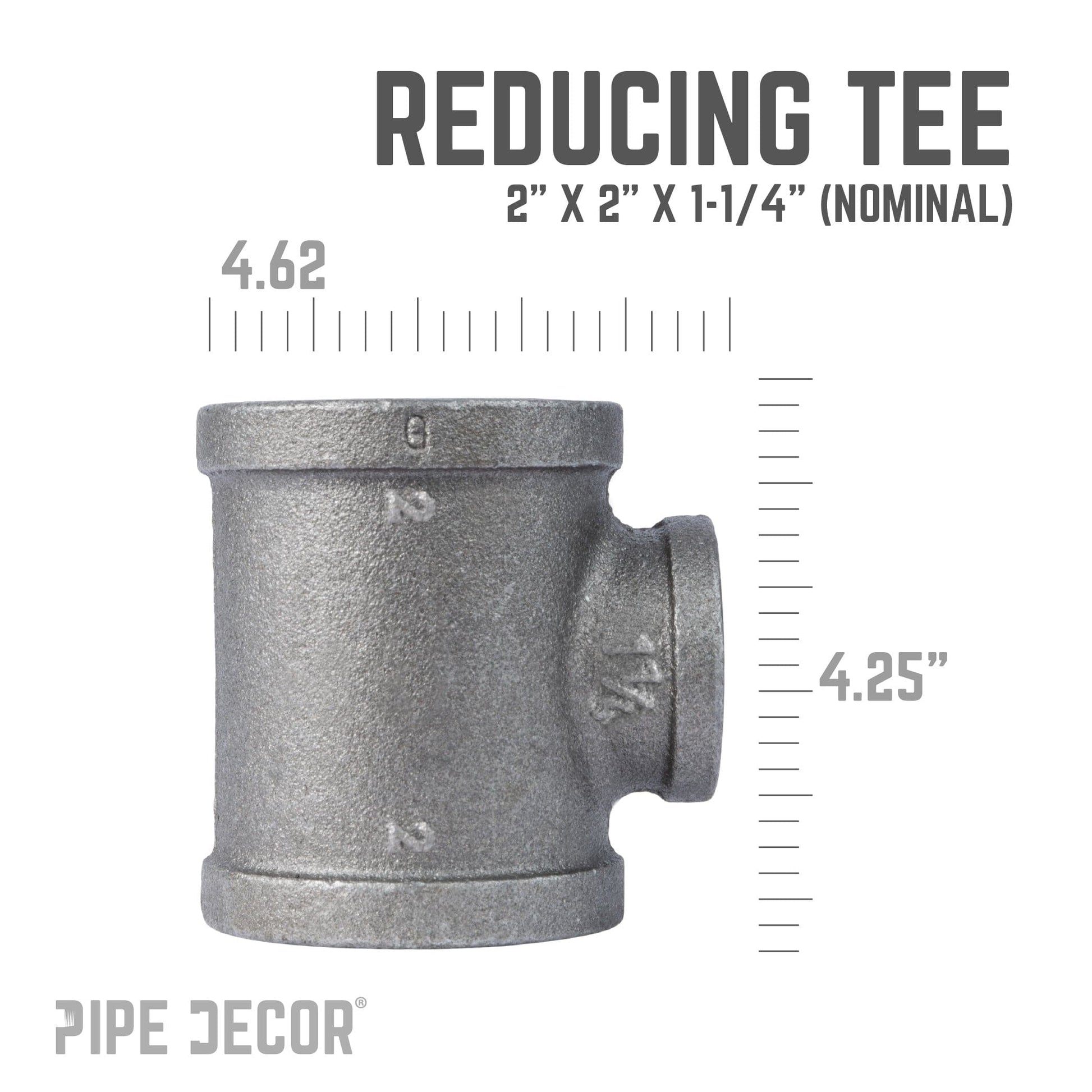 2 in. x 2 in. x 1 1/4 in. Black Reducing Tee PIPE DECOR