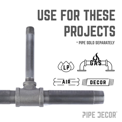2 in. x 2 in. x 1 1/4 in. Black Reducing Tee PIPE DECOR