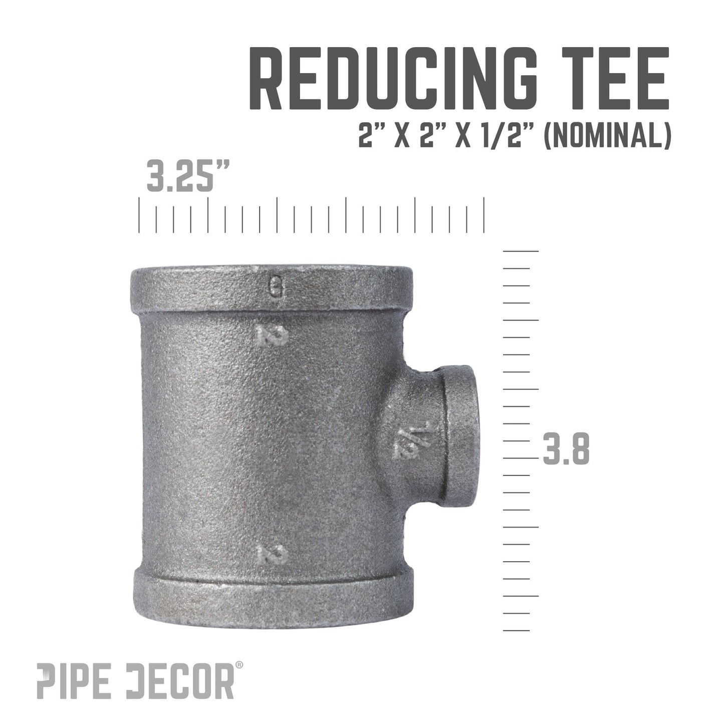 2 in. x 2 in. x 1 1/2 in. Black Reducing Tee PIPE DECOR