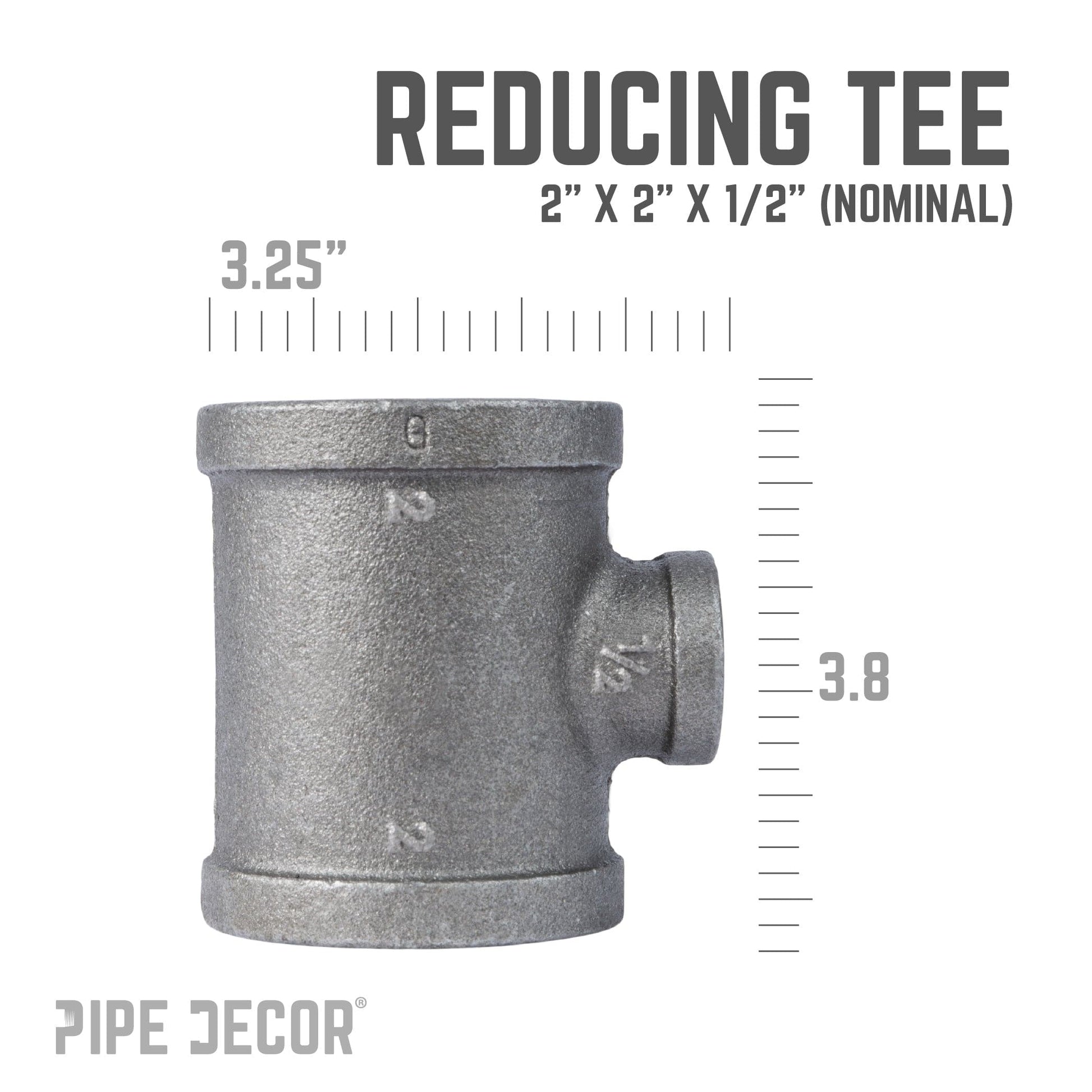 2 in. x 2 in. x 1 1/2 in. Black Reducing Tee PIPE DECOR