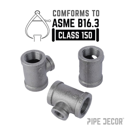 2 in. x 2 in. x 1/2 in. Black Reducing Tee PIPE DECOR