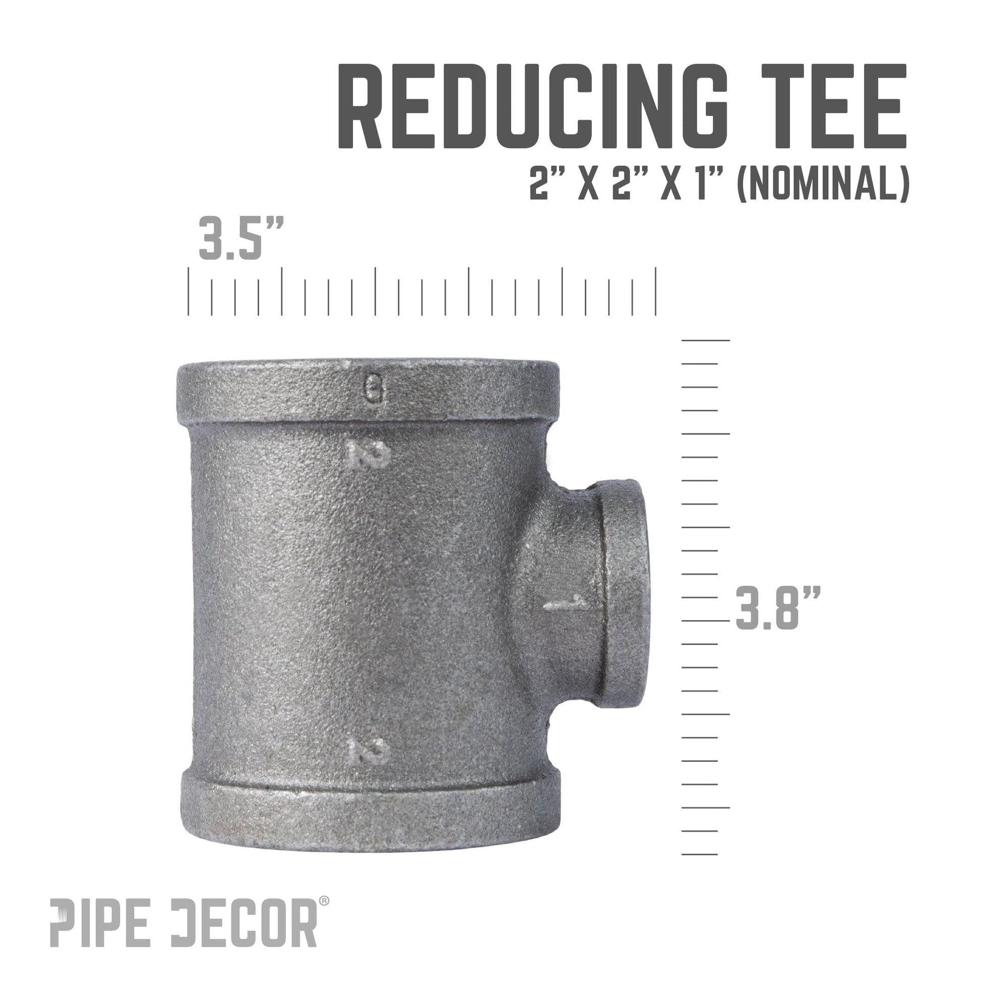 2 in. x 2 in. x 1 in. Black Reducing Tee PIPE DECOR