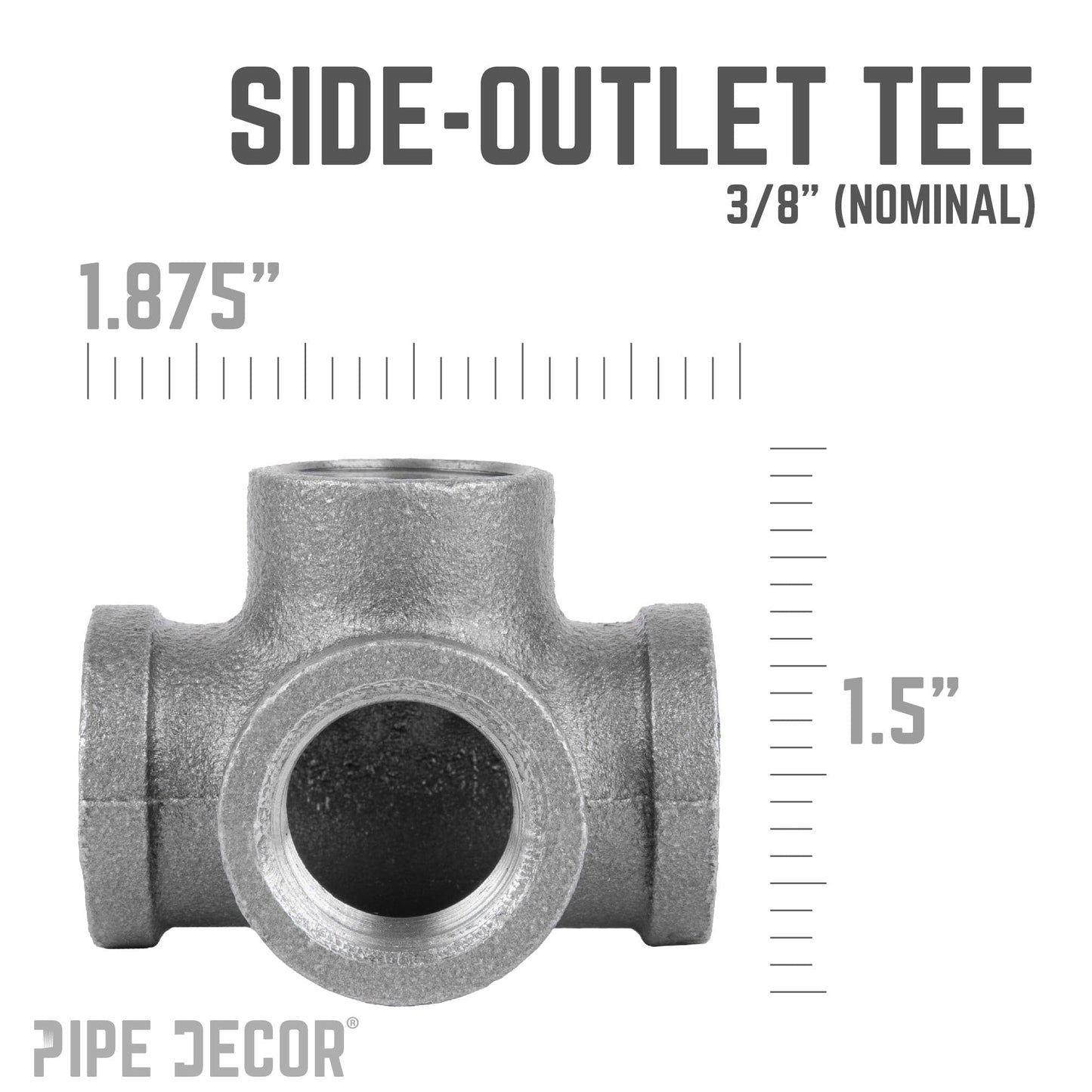 3/8 in. Black Side Outlet Tee PIPE DECOR