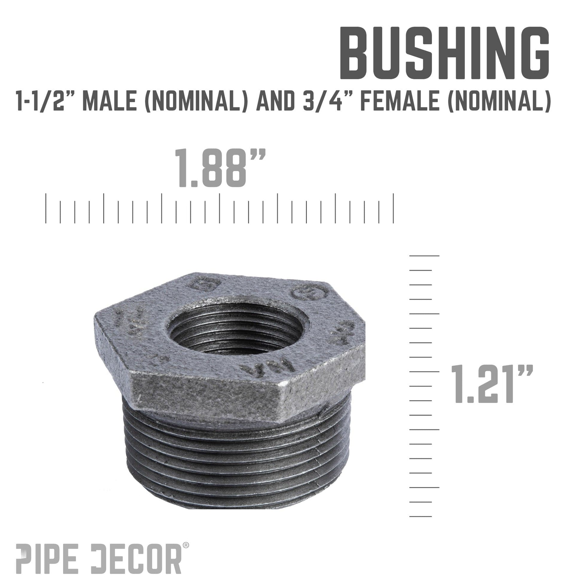 1 1/2 in. x 3/4 in. Black Bushing PIPE DECOR