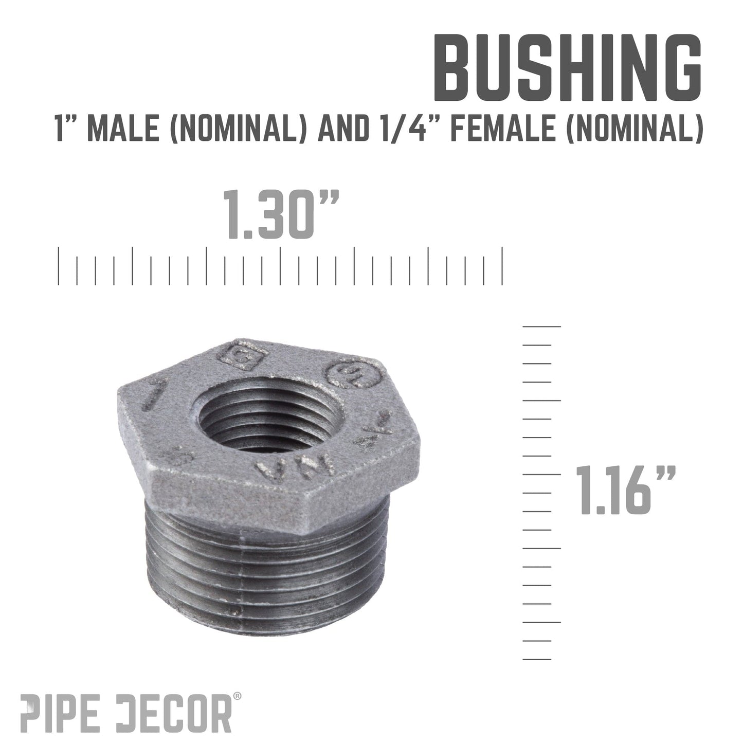 1 in. x 1/4 in. Black Bushing PIPE DECOR
