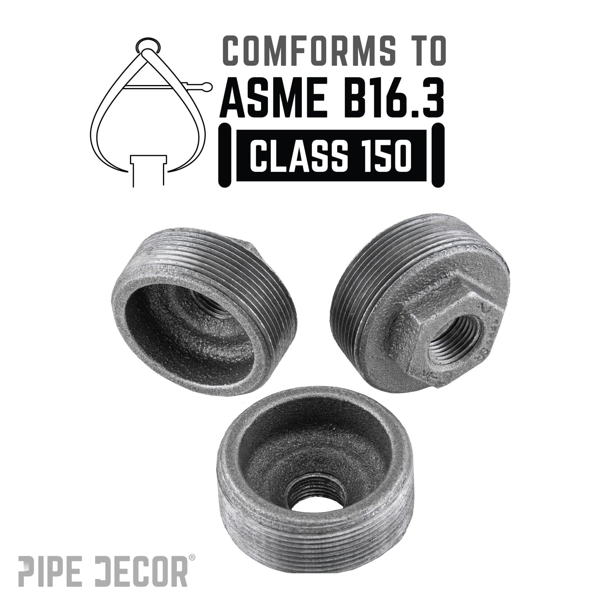 2 in. x 3/4 in. Black Bushing PIPE DECOR