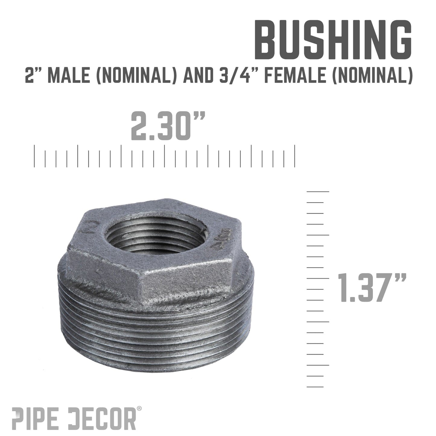 2 in. x 3/4 in. Black Bushing PIPE DECOR