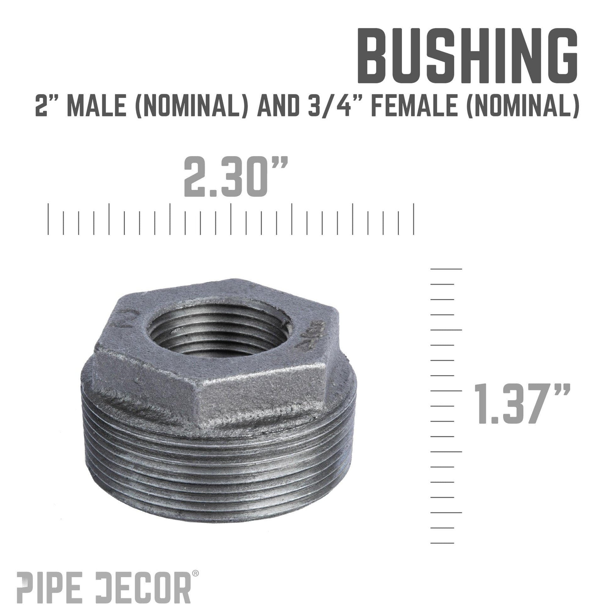 2 in. x 3/4 in. Black Bushing PIPE DECOR