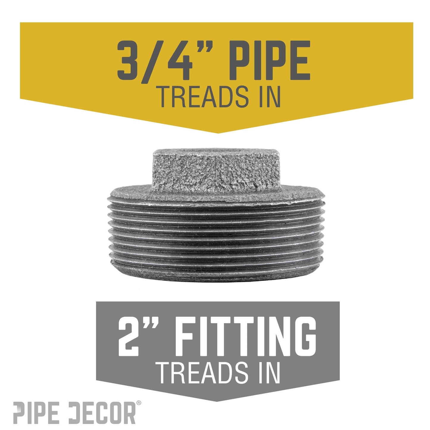 2 in. x 3/4 in. Black Bushing PIPE DECOR
