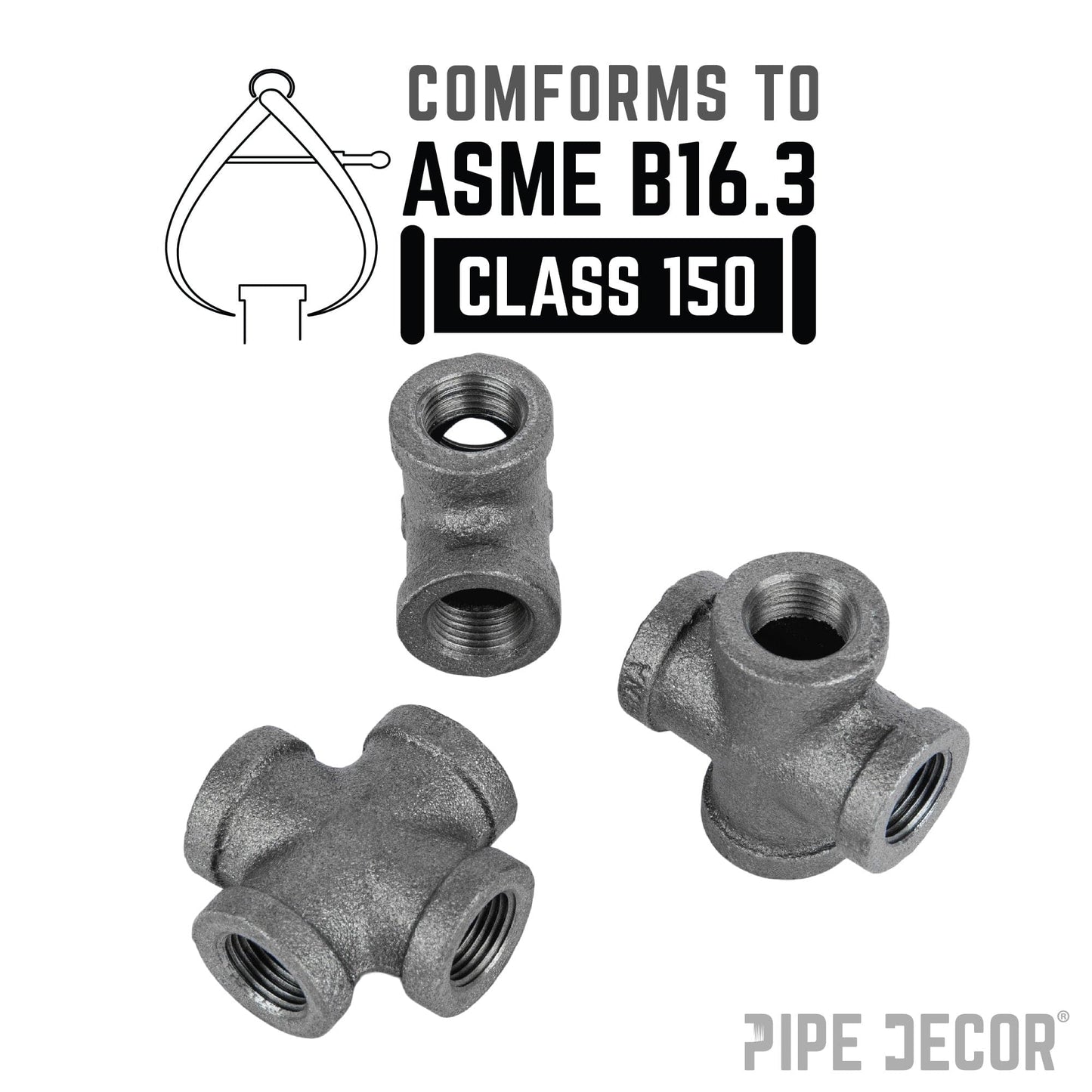 3/8 in. Black Cross PIPE DECOR