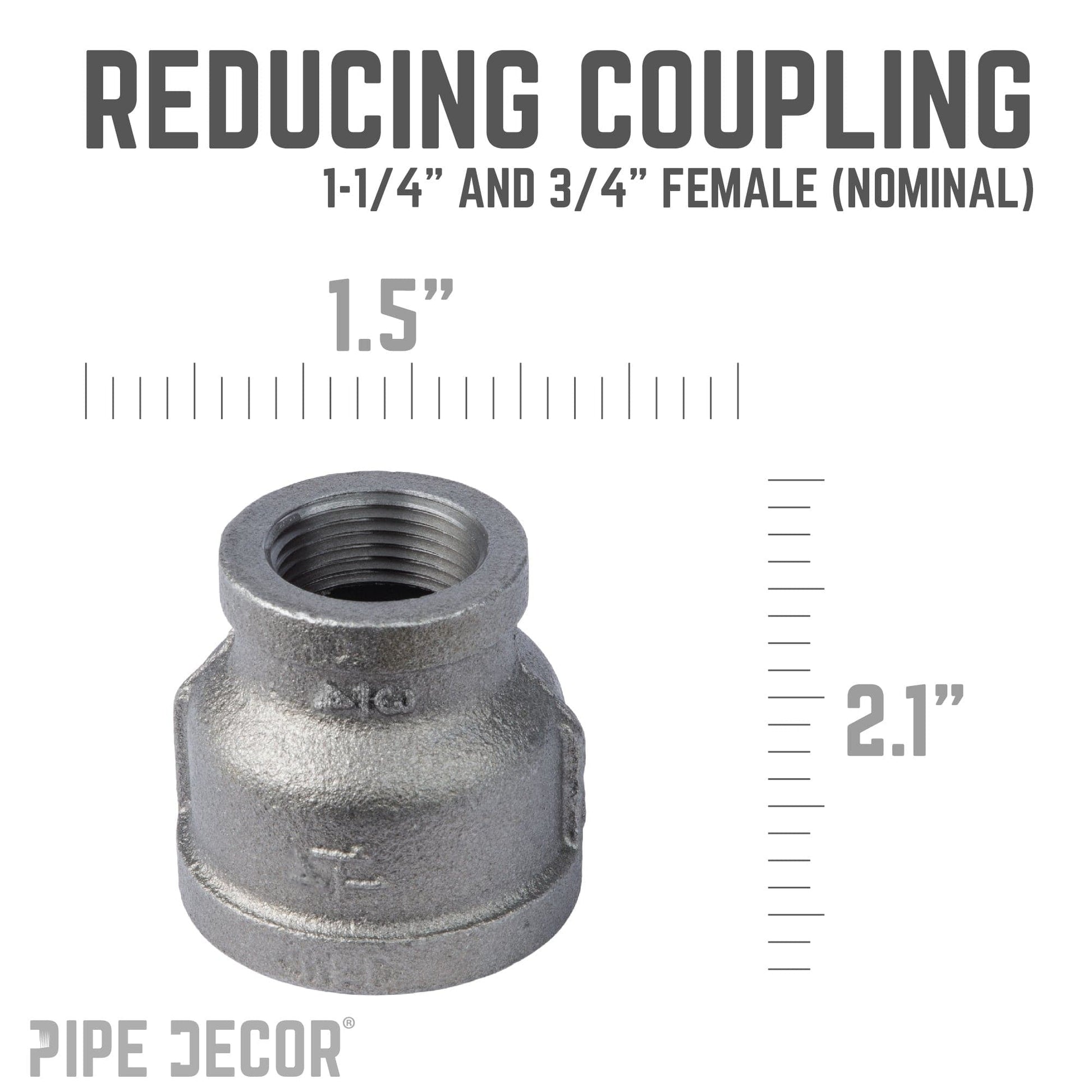 1 1/4 in. x 3/4 in. Black Reducing Coupling PIPE DECOR