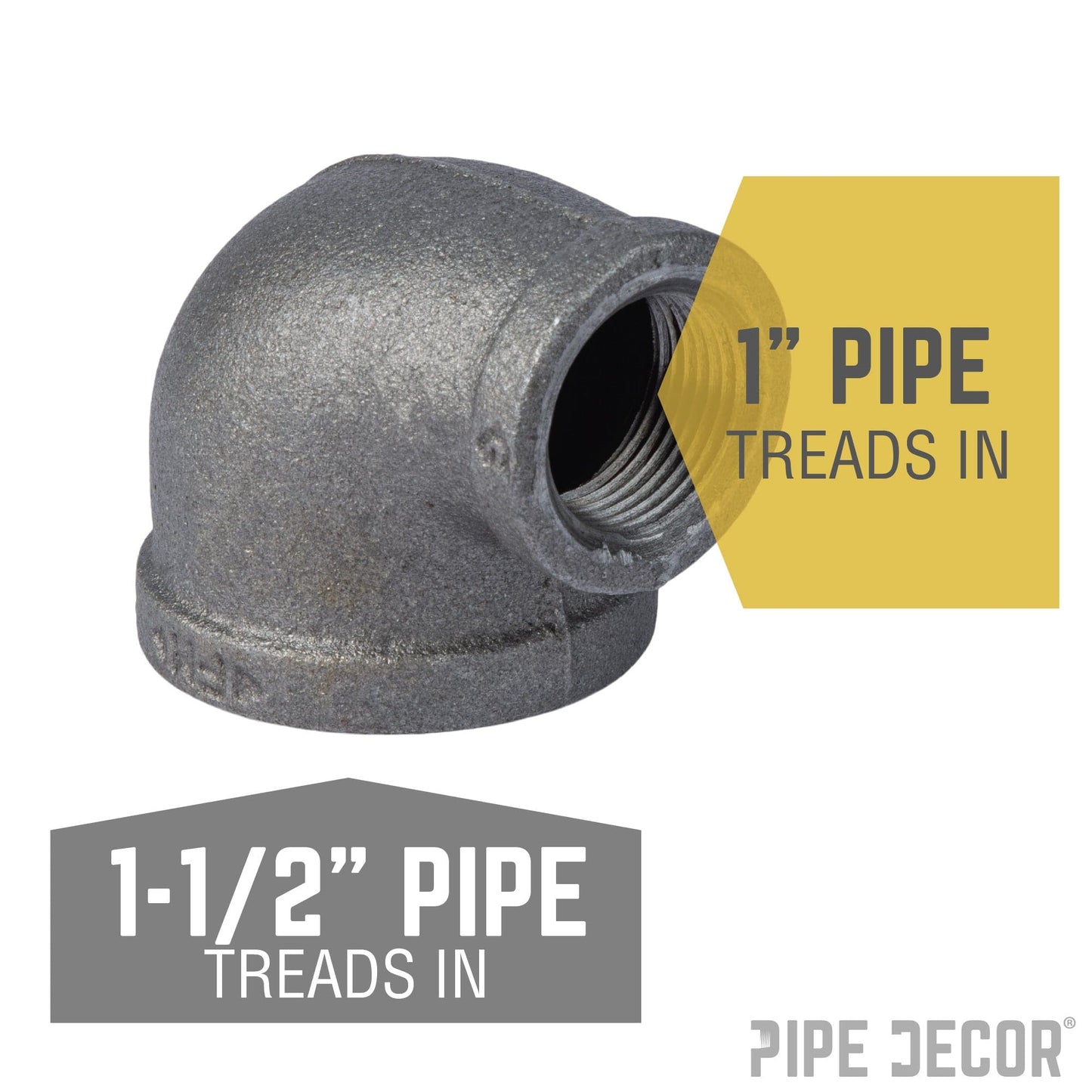1 1/2 in. x 1 in. Black Reducing Elbow PIPE DECOR