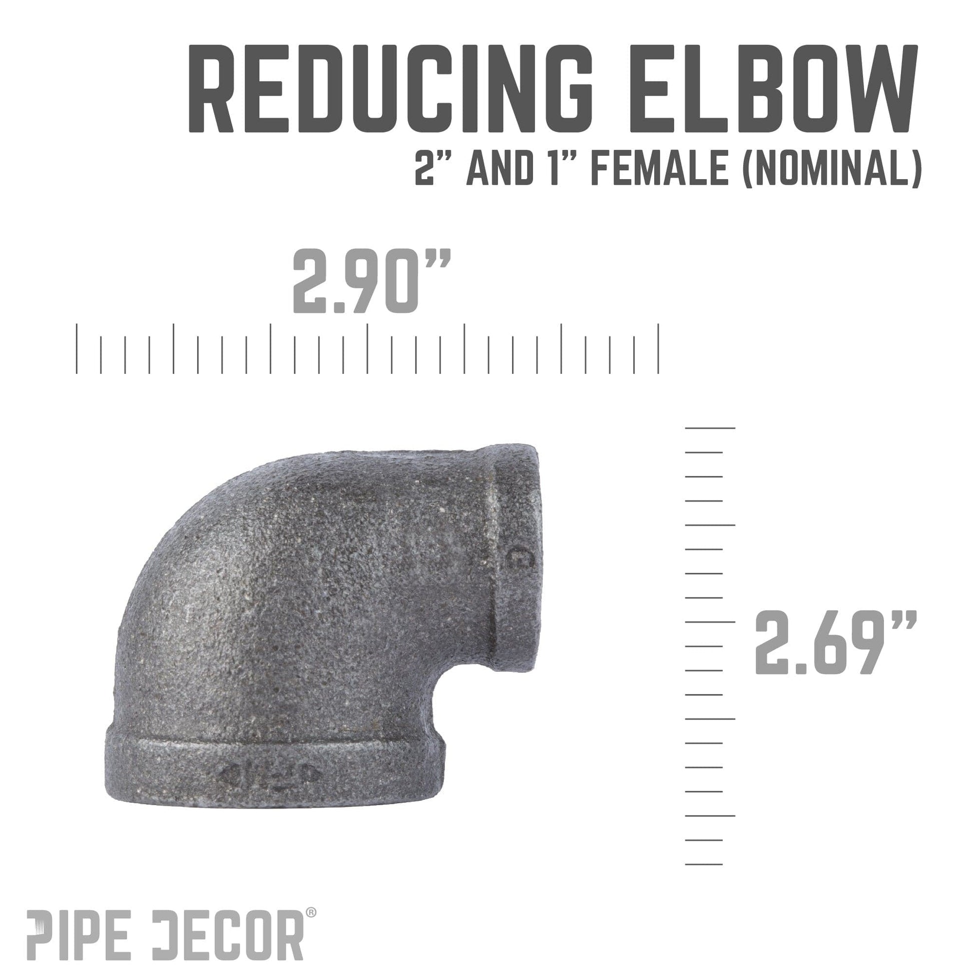 2 in. x 1 in. Black Reducing Elbow PIPE DECOR