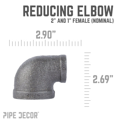 2 in. x 1 in. Black Reducing Elbow PIPE DECOR