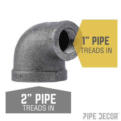 2 in. x 1 in. Black Reducing Elbow PIPE DECOR